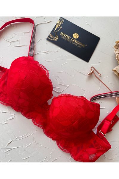 İntive Lingerie Jasmine B-C Cup Imported Bra - Shiny Stone Detailed, Light Support, Lace Soft Cup