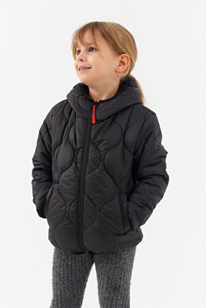 river green Girl's Onion Pattern Water and Windproof Fiber Black Hooded Coat