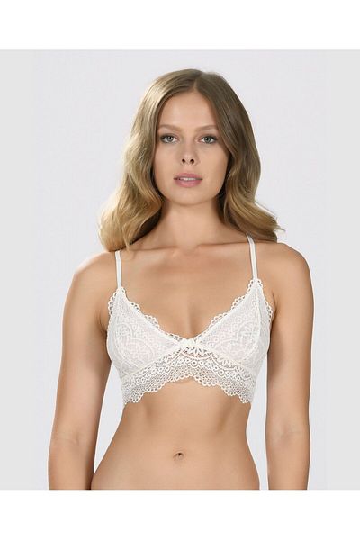 İntive Lingerie Lace Covered No-Wire Adjustable Strap Triangle Cut Transparent Bralette (Navy Blue, Ecru, Burgundy)