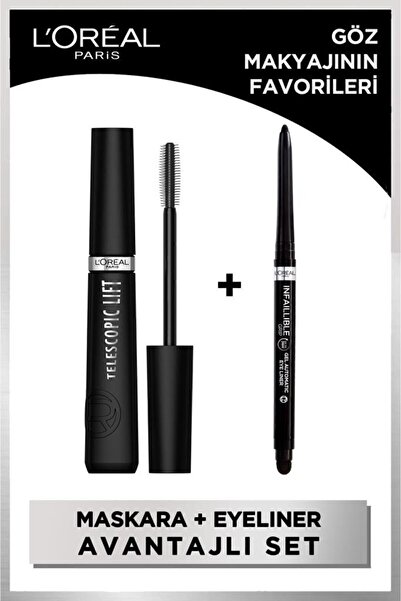L'Oreal Paris Telescopic Lift Maskara & Infaillible Automatic Jel Göz Kalemi Yoğun Siyah - Göz Makyaj Seti