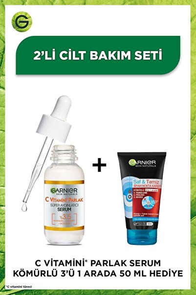 Garnier C Vitamini Parlak Süper Aydınlatıcı Serum 30ml & Kömürlü 3'ü 1 Arada Siyah Nokta Karşıtı 50 Ml