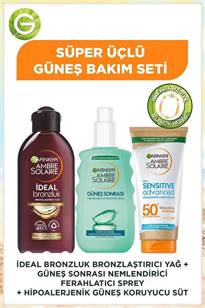 Garnier Ambre Solaire Güneş Sonrası Nemlendirici Ferahlatıcı Sprey+Bronzlaştırıcı Yağ+Güneş Koruyucu Süt