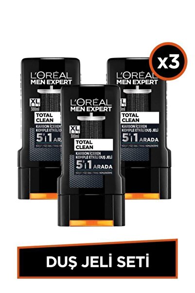 L'Oreal Paris Men Expert Total Clean 5'i 1 Arada Kömürlü Duş Jeli 300 Ml 3'lü Set