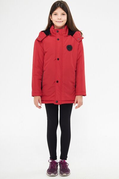 RİVERCLUP Palton de iarnă și parka cu glugă detașabilă din fibră roșie pentru fată