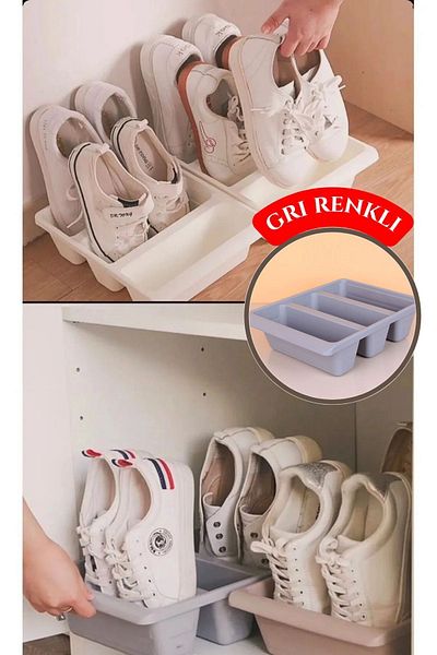 BRAMBLE LIFE Gray Trio Vertical Shoe Ramp with Compartments - Closet Organizer Slippers Box Organizer