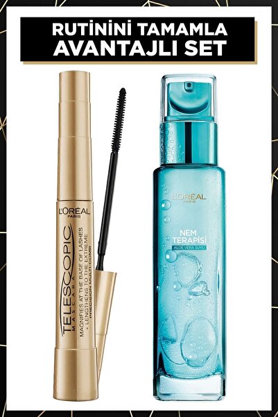 L'Oreal Paris Telescopic Gold Siyah Maskara+Nem Terapisi Aloe Vera Suyu Normalden Karmaya