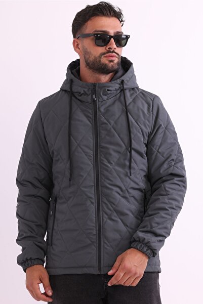 RİVERCLUP سترة بغطاء للرأس مقاومة للرياح مبطنة باللون الفحمي للرجال