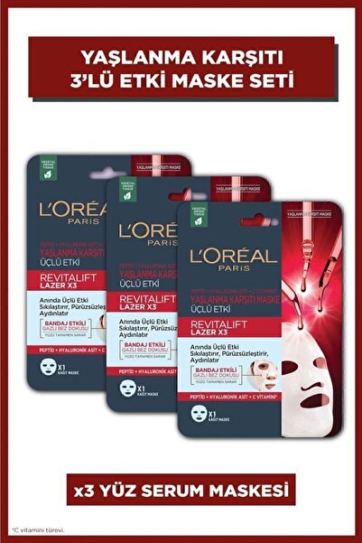 L'Oreal Paris Revitalift Lazer X3 Yaşlanma Karşıtı Maske 3lü Set