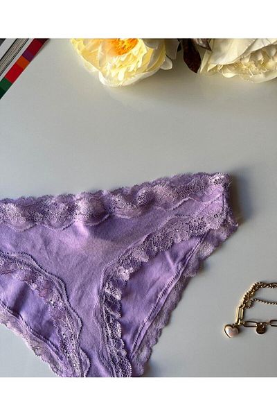 İntive Lingerie Γυναικεία βαμβακερά δαντελένια slip/εσώρουχα Arlet (Lilac-Dried Rose- Cream)