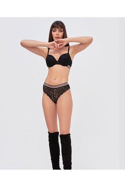 İntive Lingerie Σετ σουτιέν με μαύρο τριαντάφυλλο ασημί ριγέ δαντέλα και ελαφρύ στήριγμα