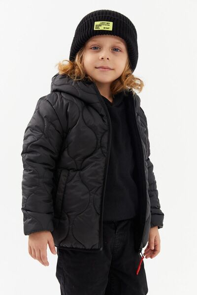 RİVERCLUP Chlapecká bunda s cibulovým vzorem, černá s kapucí a voděodolným vláknem