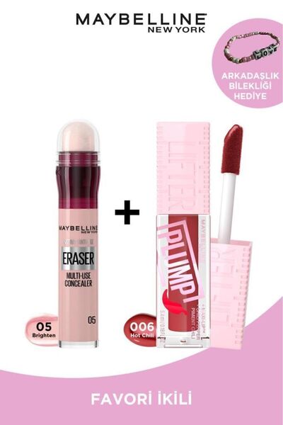 Maybelline New York Instant Anti Age Eraser Kapatıcı 05 Brighten& Lifter Plump Dudak Parlatıcısı 6 Hot Chili Makyaj Seti