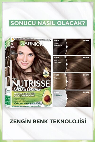 Garnier Nutrisse Yoğun Besleyici Kalıcı Krem Saç Boyası 5 Açık Kahve