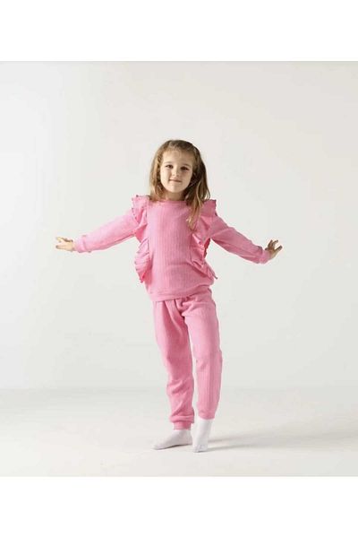 BUUFUU Girl's Double Suit - Frilly Cotton Long Sleeve