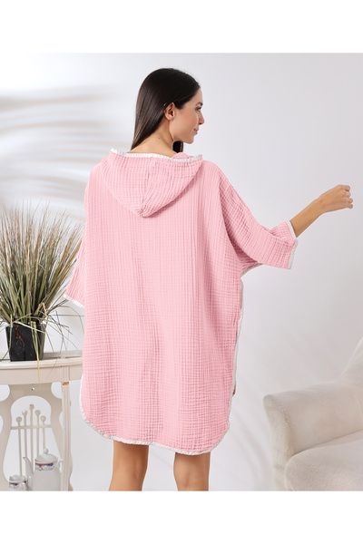 destinyhometex Ροζ 4 στρώσεων μουσελίνα με κουκούλα για ενήλικες γυναίκες Poncho