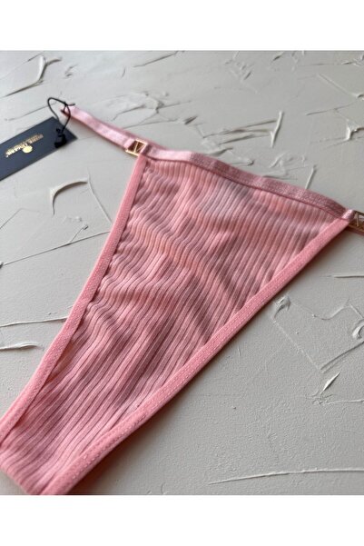 İntive Lingerie Victoria 95% Cotton Ribbed Thong with V Accessories on the Sides