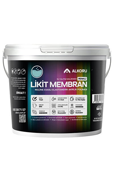 ALKORU 5 KG Yeşil Likit Membran Renkli Reçine Esaslı Sıvı Su Yalıtım Malzemesi