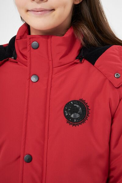 RİVERCLUP Palton de iarnă și parka cu glugă detașabilă din fibră roșie pentru fată