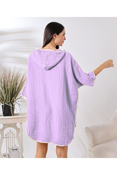 destinyhometex Λιλά 4 στρώσεων μουσελίνα με κουκούλα για ενήλικες γυναίκες Poncho