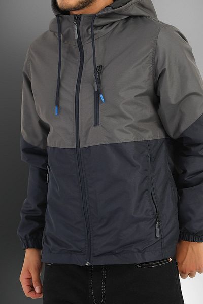 Goccix Men's Anthracite-Navy Blue Two Color Lined Hooded Pocket Sports Raincoat-Windbreaker