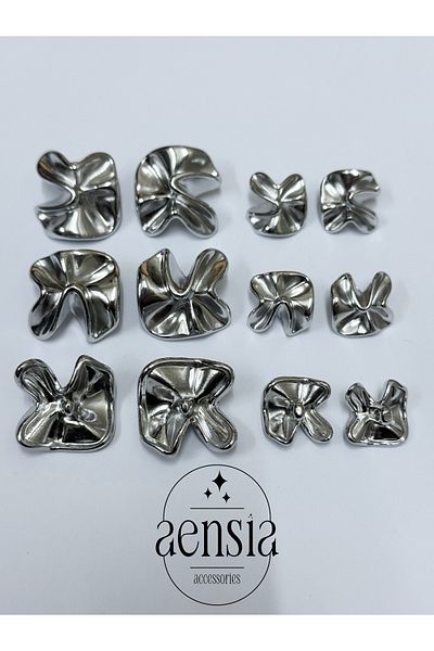aensia ZRA Twist Flower moDel Silver Silver metal Button - Pack of 12 (6 LarGe + 6 Small)