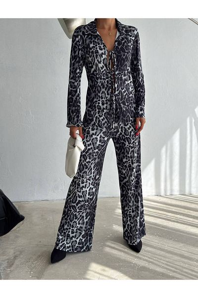 ZF BUTİK Set cămașă cu șireturi cu model leopard