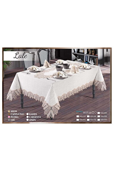 Çt Çeyizci Tekstil Linen Cream Dining Set for 12 People - 26 Piece French Lace Tablecloth
