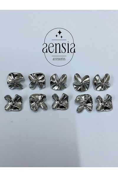 aensia ZRA نموذج زهرة ملتوية - بلوزة وقميص معدني فضي فضي، 1.78 سم - عبوة من 10 قطع