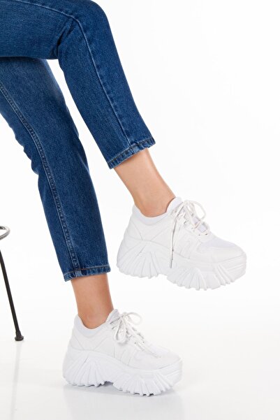 Limeo Pantofi de sport alb, cu șireturi, cu talpă înaltă, de vară, pentru femei