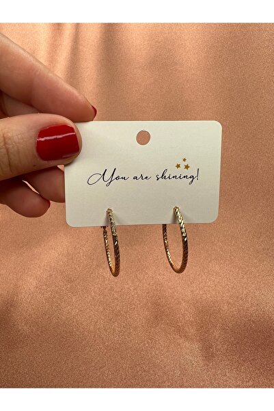 Elassin Aksesuar Burma Detaylı Halka Büyük Boy Gold Renk Küpe / Çap 3cm