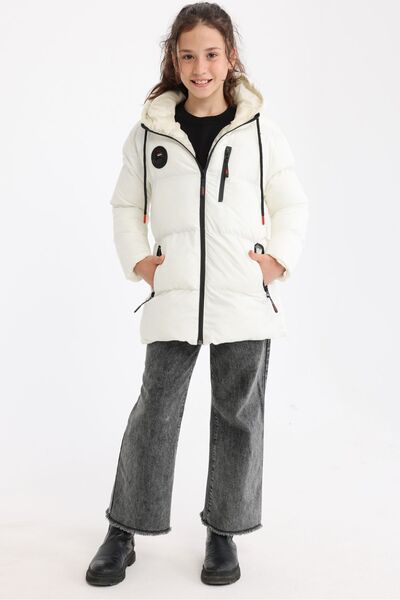 QAWWA Dívčí zimní bunda s kapucí a kapucí z vláken