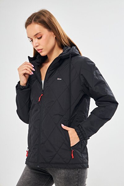 D1fference Kadın Siyah Kapüşonlu Içi Astarlı Rüzgar Geçirmez Kapitoneli Mont Dbkm-65