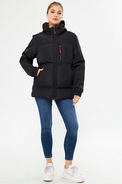 River Club Women's Black Fiber Windproof Hooded Puffer Sports Winter Coat