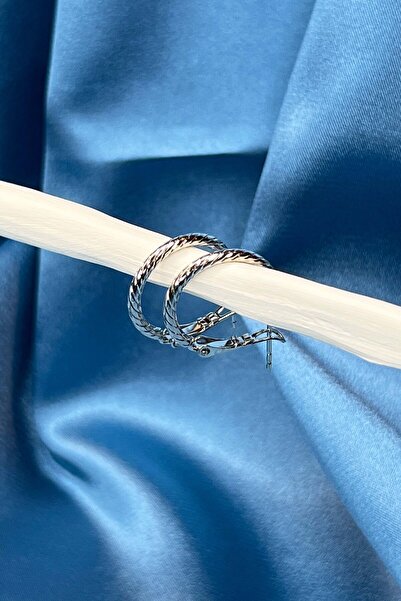 Elassin Aksesuar Burma Detaylı Halka Küçük Boy Silver Renk Küpe / Çap 2cm