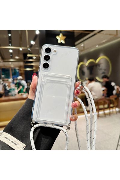 GAGA ELEKTRONİK Antishock Transparent Pendant Case with Card Holder for Samsung Galaxy A55 (Compatible)