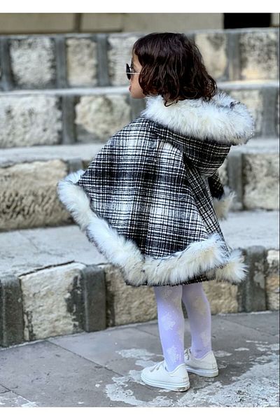 elfanto kıds Girl's Fur Detailed Hooded Stitch Pants and Skirt