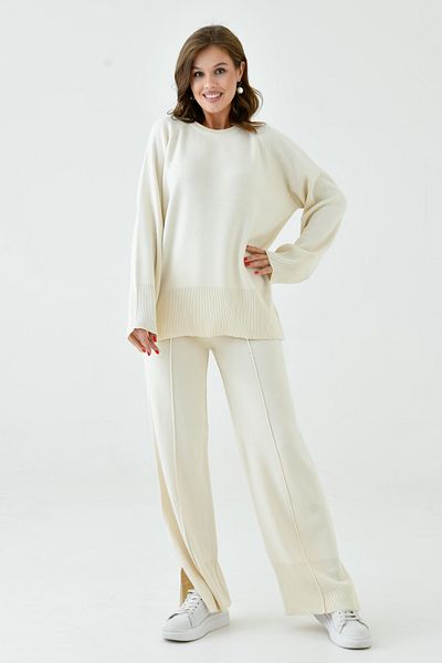 barış sülün lovebox Beige Oversize Sweater and Trousers Set - Grass Detailed, Model 1027