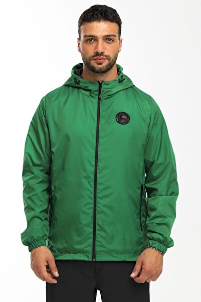river green معطف واق من المطر أخضر مبطن مقاوم للرياح للرجال - سترة واقية