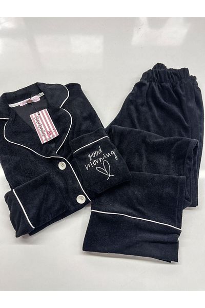 Serbella Black Good Morning Embroidered Set