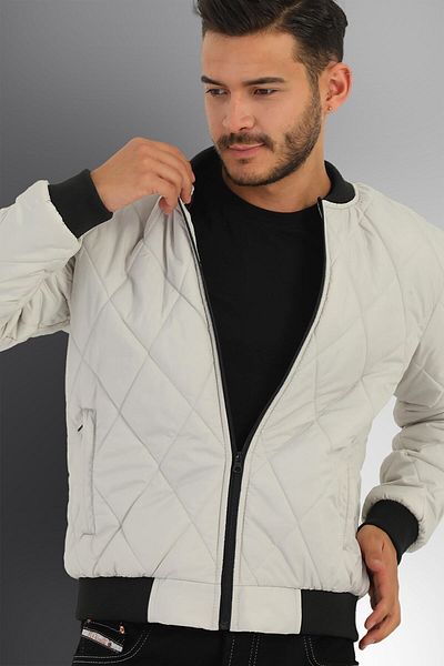 River Club Men's Stone College Collar Water and Windproof Quilted Patterned Fiber Sports Coat