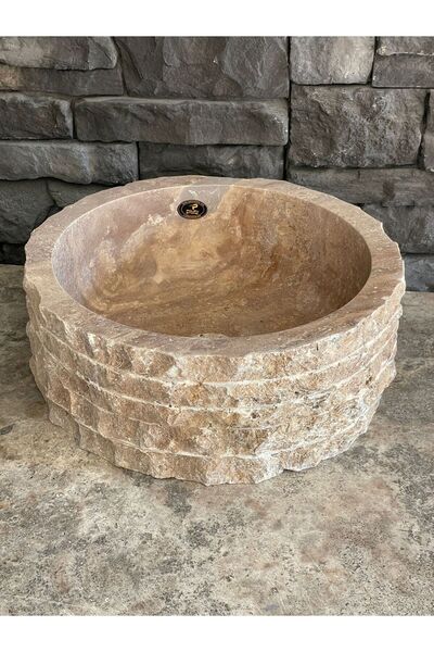 Polen Stone Doğal Taş Noçhe (kahve rengi) Traverten Patlatma Model Lavabo .