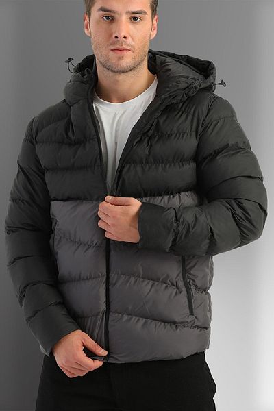Fuga Ibiza Men's Black-Anthracite Water and Windproof Winter Puffer Padded Jacket