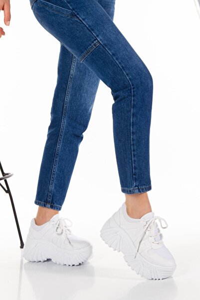 Limeo Pantofi de sport alb, cu șireturi, cu talpă înaltă, de vară, pentru femei