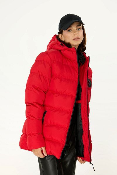 QAWWA Women's Red Windproof Puffer Winter Jacket