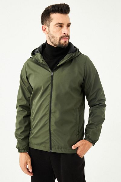 Fuga Ibiza Men's Khaki Lined Windproof Hooded Pocket Raincoat