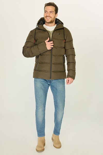 D1fference Men's Khaki Lined Windproof Hooded Inflatable Coat