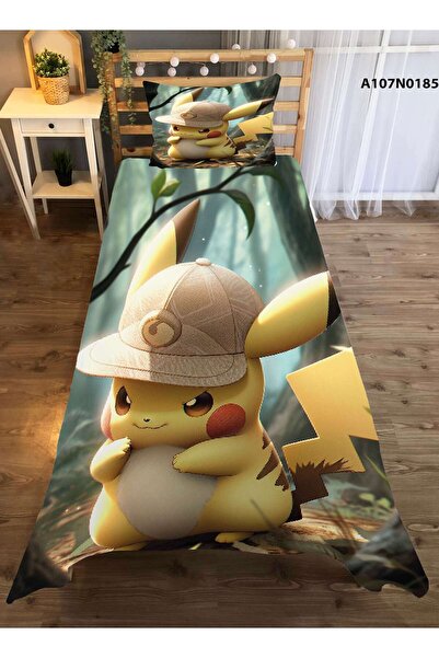 A2ZTR Pokemon Pikachu Oda Takımı, Yatak Örtüsü, Perde Çift Taraf, Yastık, Kırlent, Halı Ve Tablo