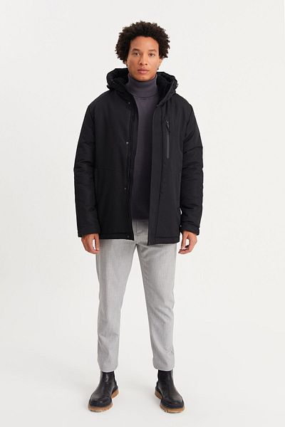 RİVERCLUP Men's Black Waterproof and Windproof Hooded Winter Coat & Coat & Parka