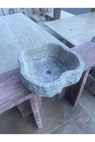 Polen Stone Silver Traverten Doğal Taş Patlatma Model Lavabo