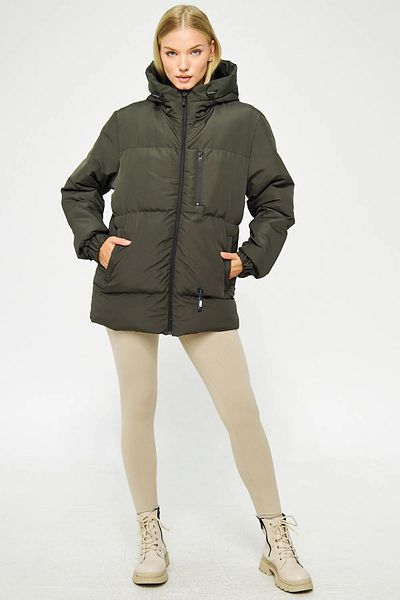 RİVERCLUP Women's Khaki Fiber Hooded Windproof Inflatable Winter Coat